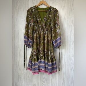 Taylor Women’s Green Bohemian Paisley Print Midi Dress Size 2 NWOT